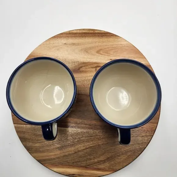 Pair Boleslawiec Polish Pottery Mugs Hand Made Cobalt Blue Greek Key Dot READ - Picture 2 of 10